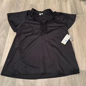 Go International Women’s Black Silk Top With V-Neck and Strings Size L